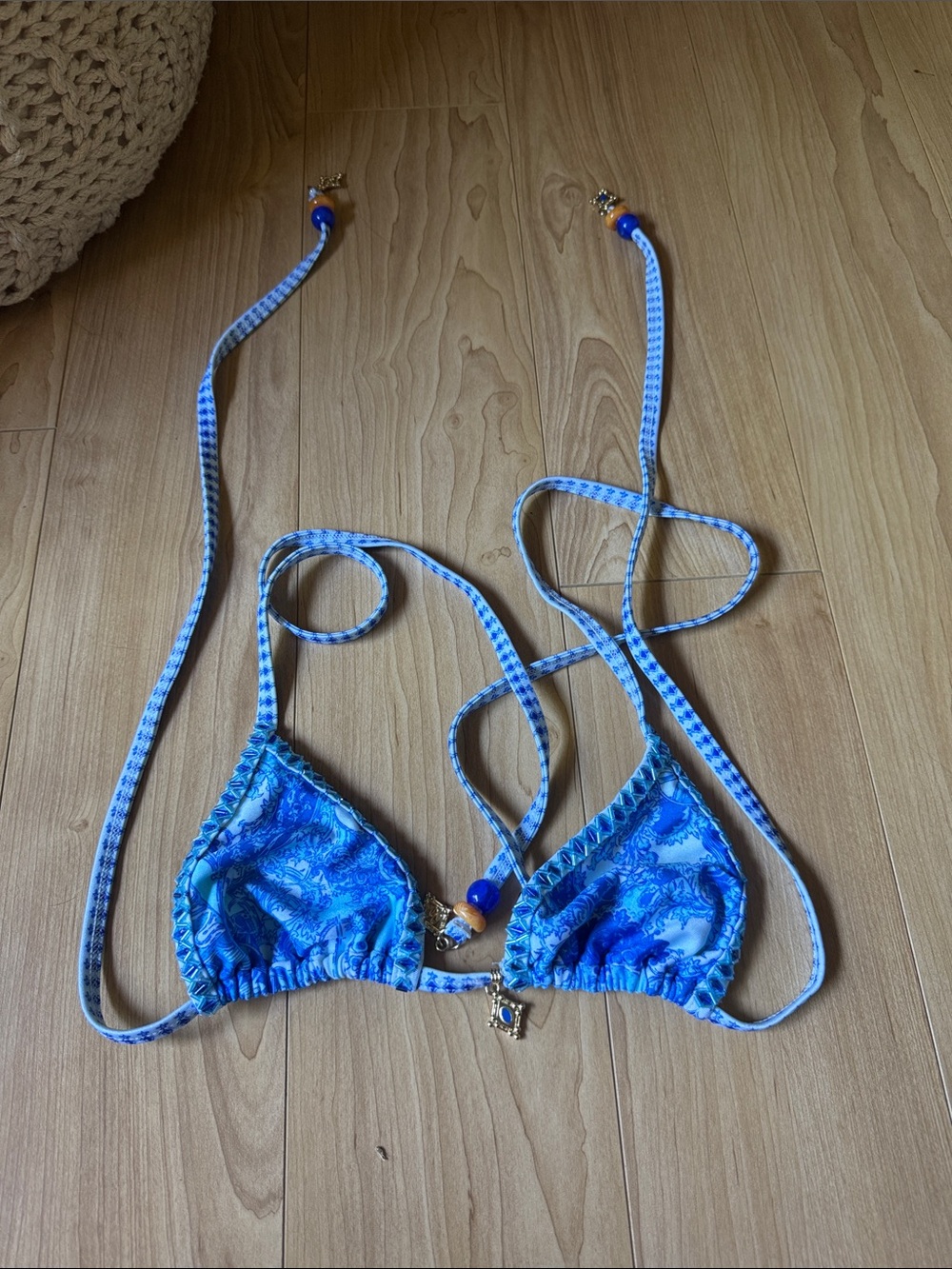 Bydee Paisley Triangle Bikini Top with Bead Accents